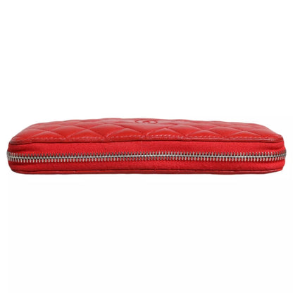 Red Quilted Leather Logo Continental Zip Box