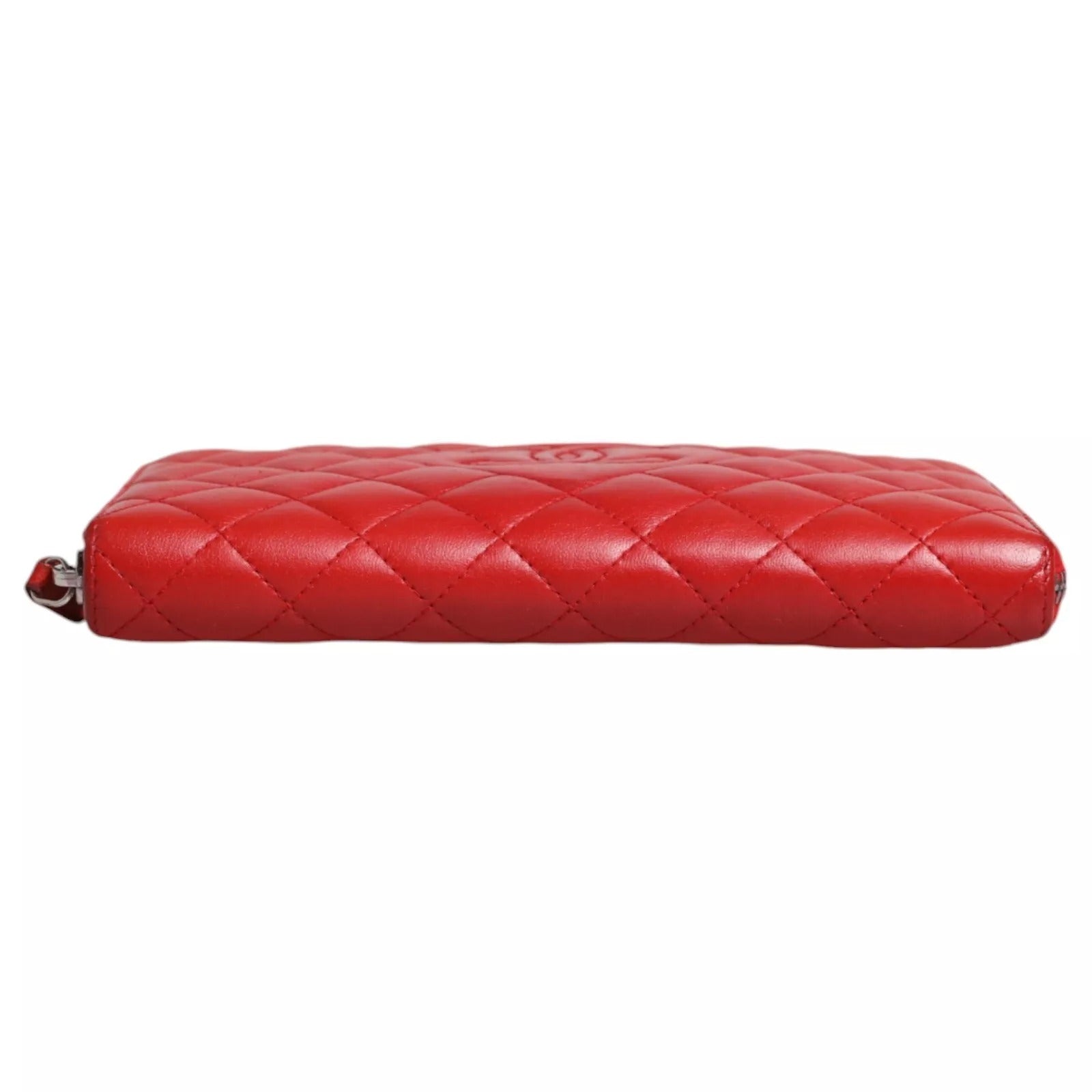 Red Quilted Leather Logo Continental Zip Box