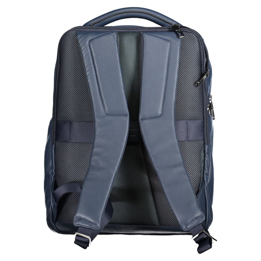 Blue Leather Men Backpack