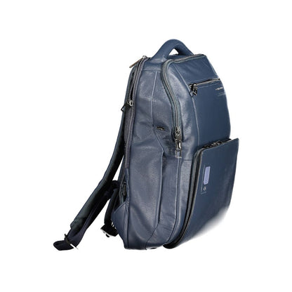 Blue Leather Men Backpack