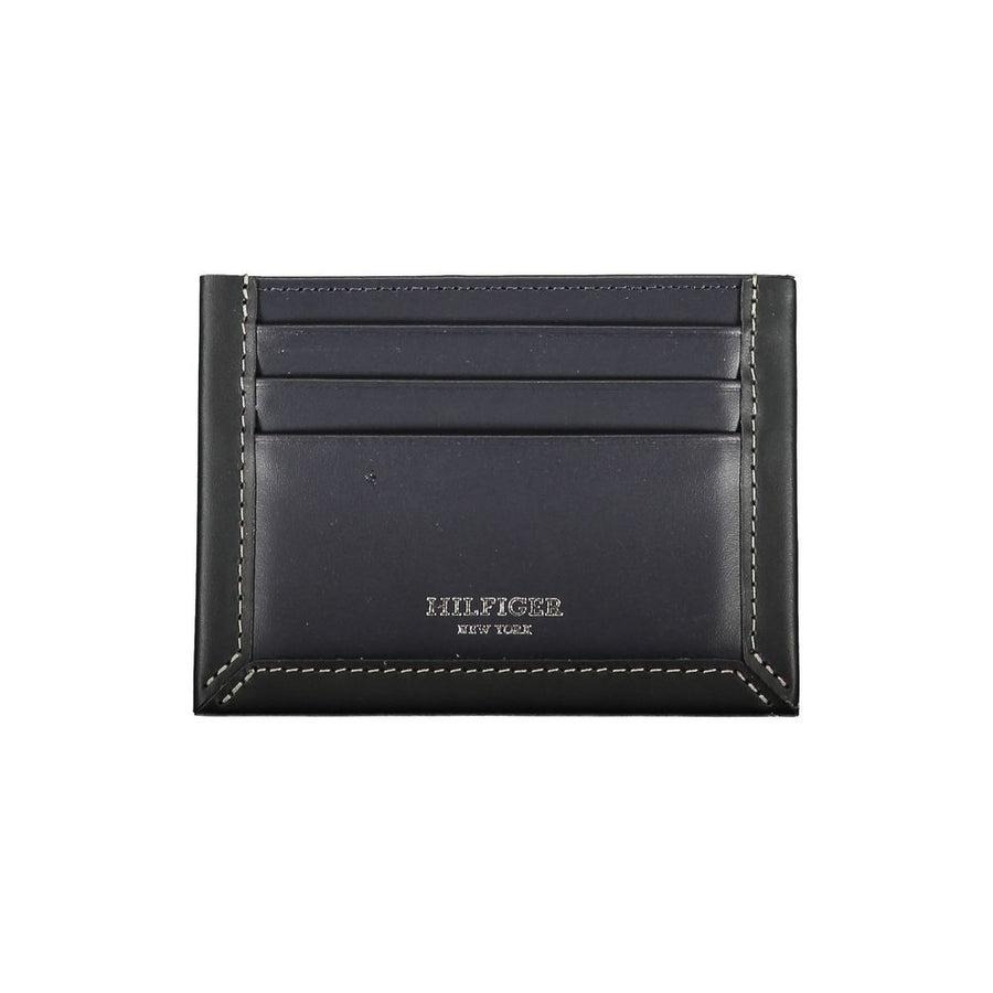 Sleek Blue Leather Card Holder with Contrast Detail