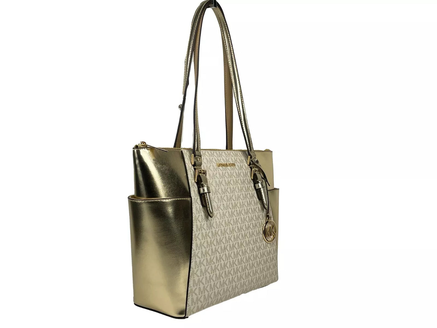 Charlotte Large Leather Top Zip Tote Bag Purse Gold