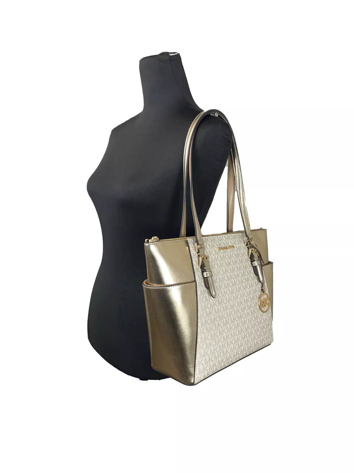 Charlotte Large Leather Top Zip Tote Bag Purse Gold