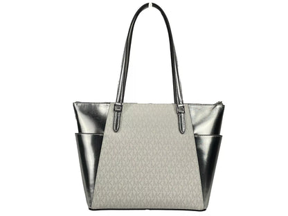 Charlotte Large Leather Top Zip Tote Bag Purse Silver