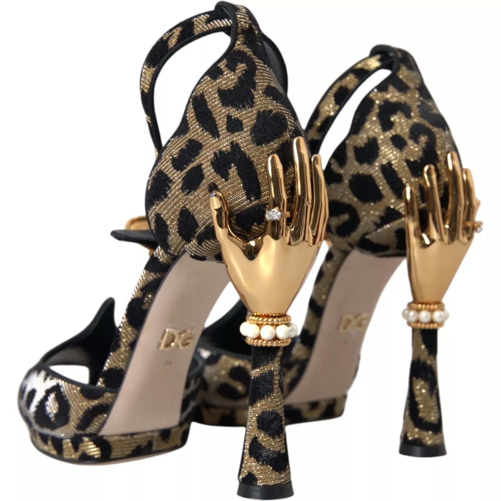 Gold Leopard Embellished Heel Sandals Shoes