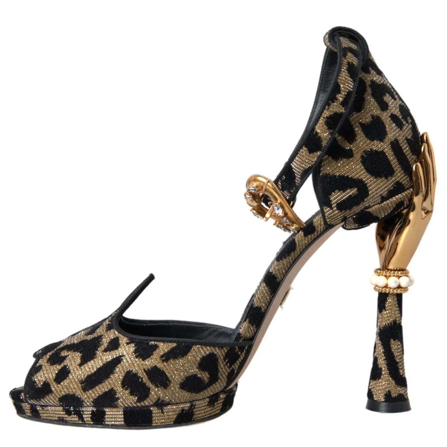 Gold Leopard Embellished Heel Sandals Shoes