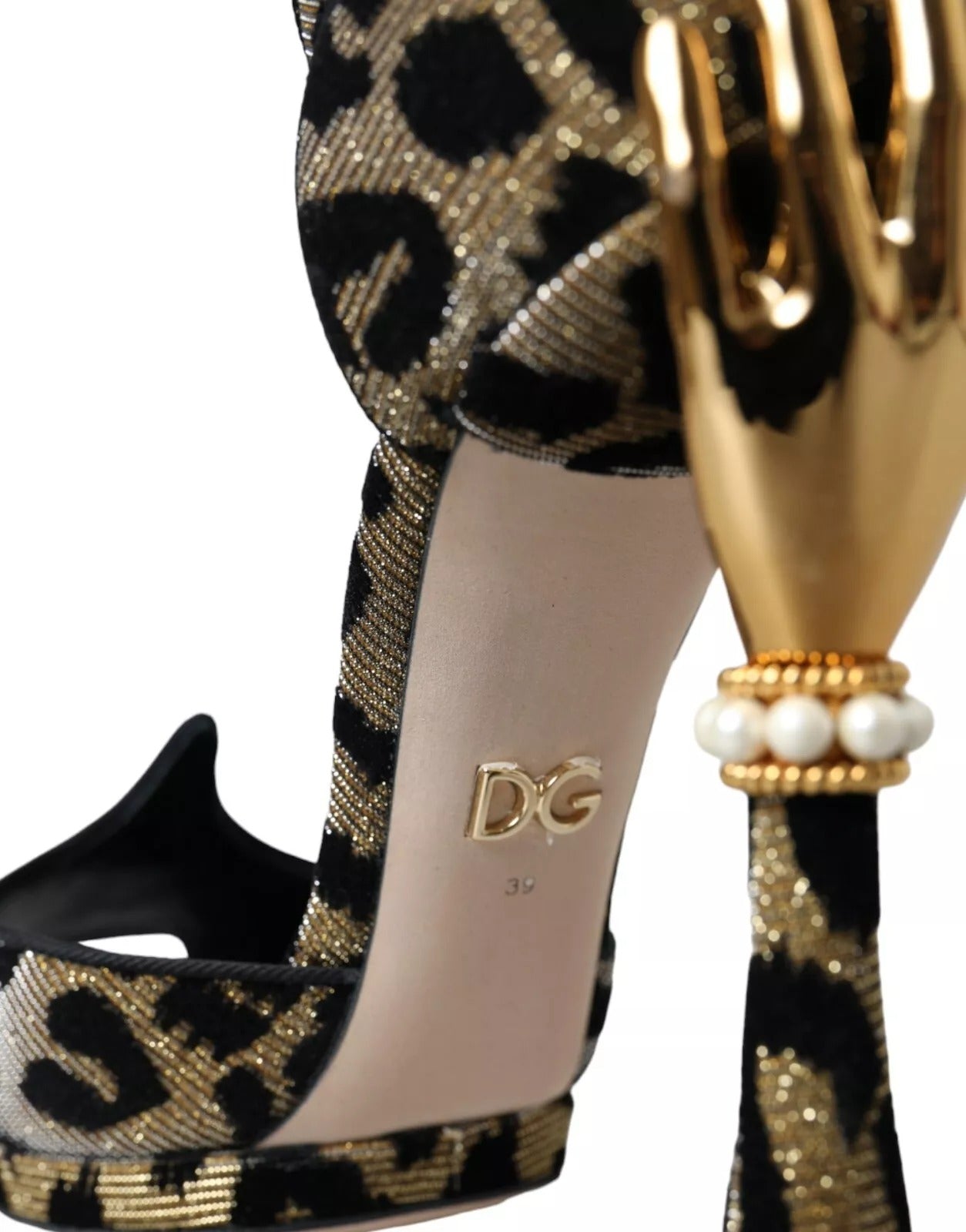 Gold Leopard Embellished Heel Sandals Shoes