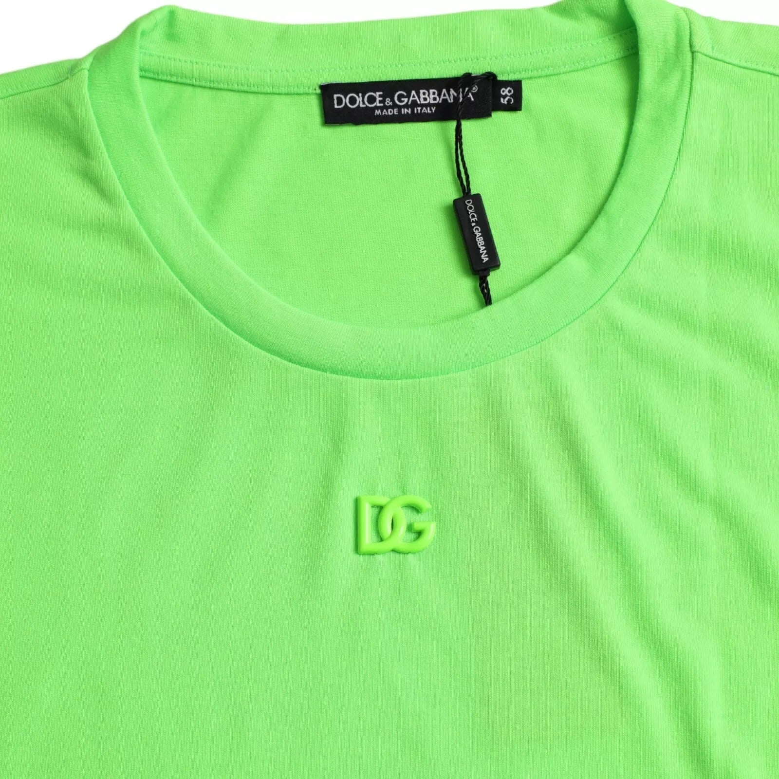 Green Embossed Logo Crew Neck Neon T-shirt