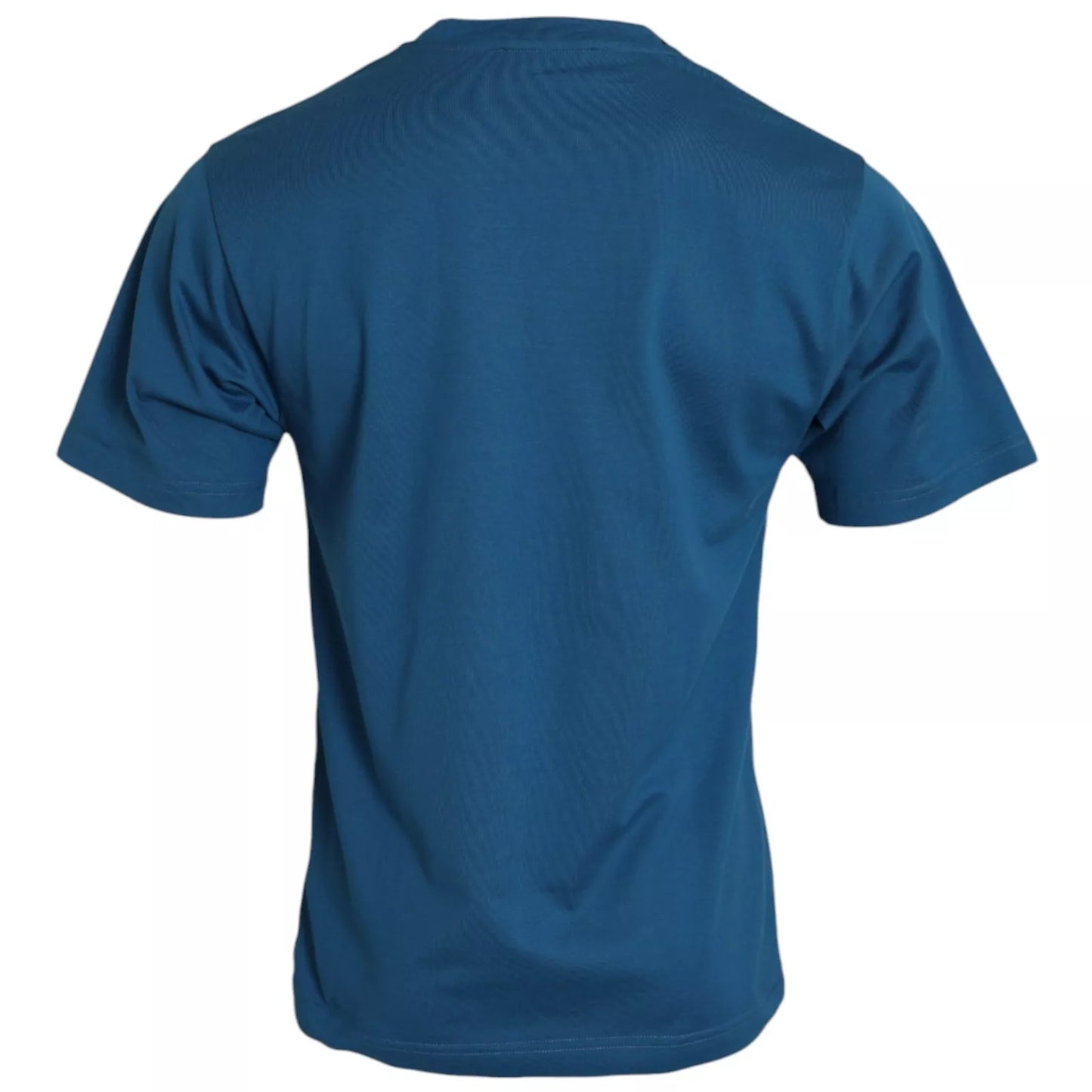 Blue Logo Cotton Round Neck Short Sleeves T-shirt