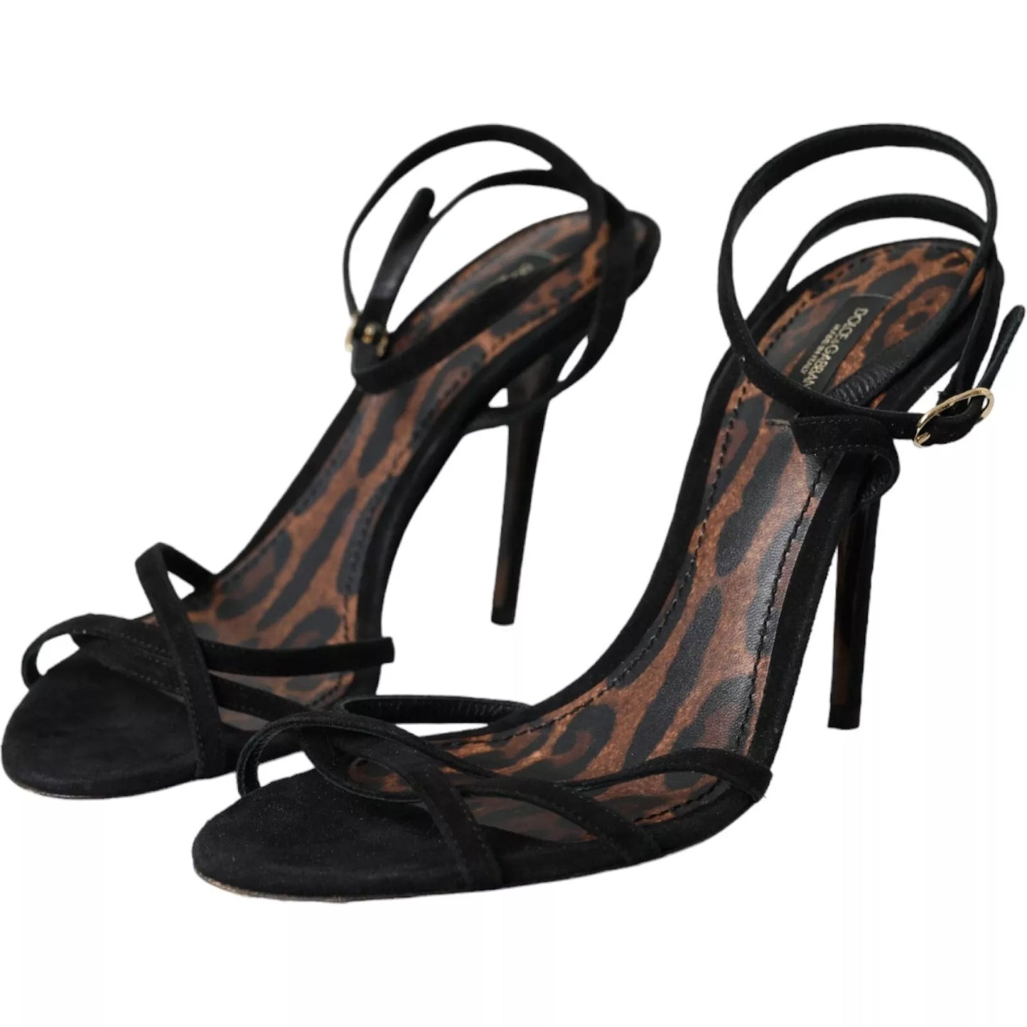 Black Suede Leather High Heels Sandals Shoes