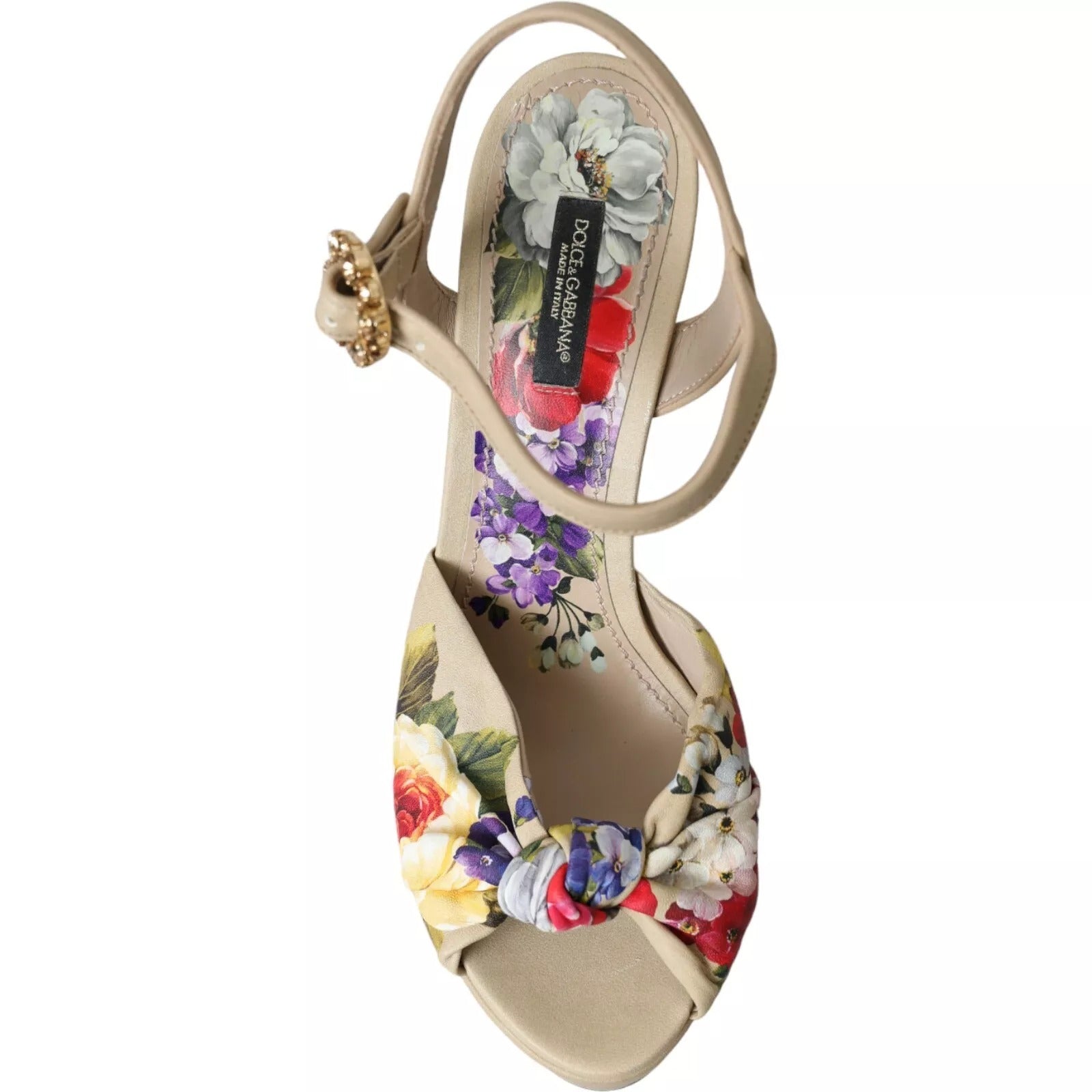 Beige Floral Crystal Wedge Heel Sandals Shoes