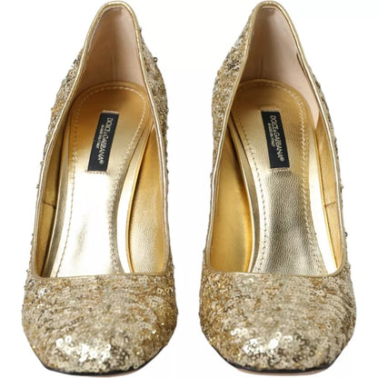 Gold Sequined Leather High Heels Pumps Shoes