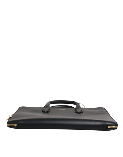 Black Calfskin Heat Pressed Logo Monreale Briefcase Bag