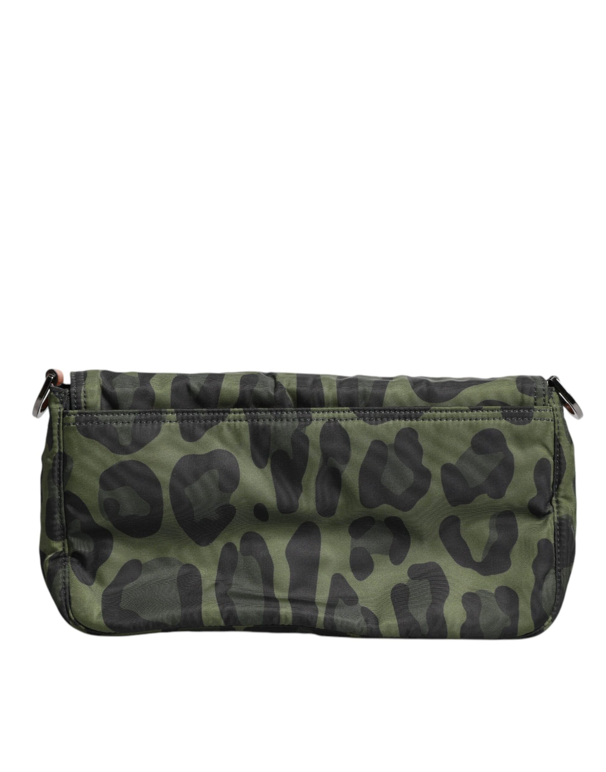 Green Nylon Leopard Print Shell Messenger Crossbody Bag