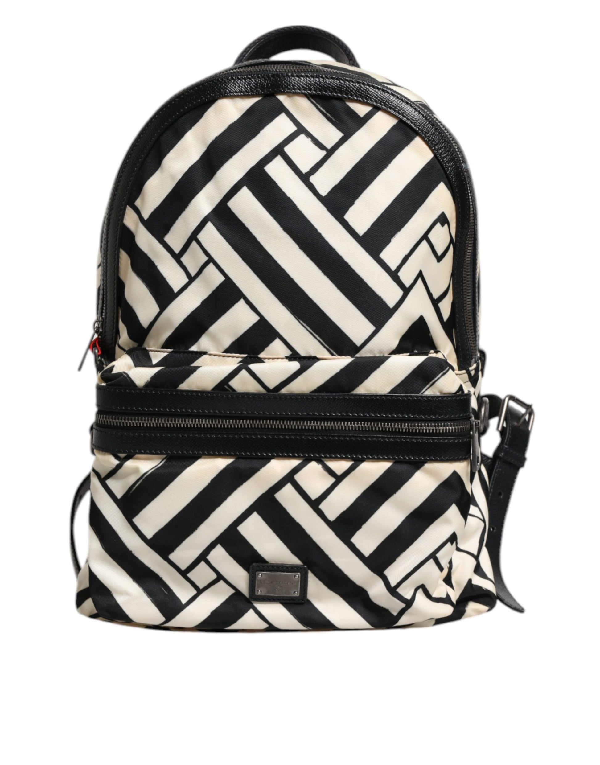 Black White Nylon Leather Travel Back Pack Bag