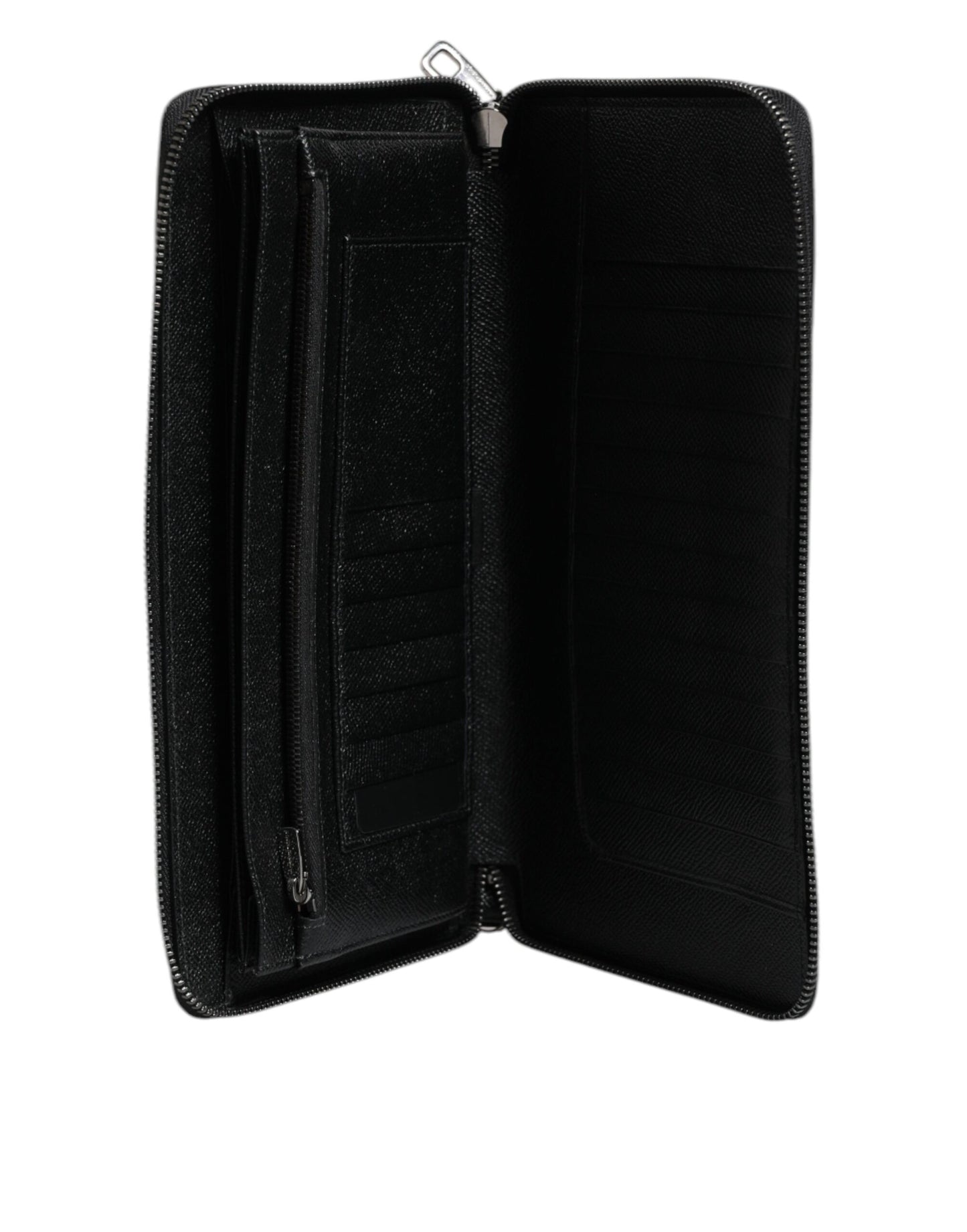 Black Calfskin Leather Logo Zip Around Continental Wallet