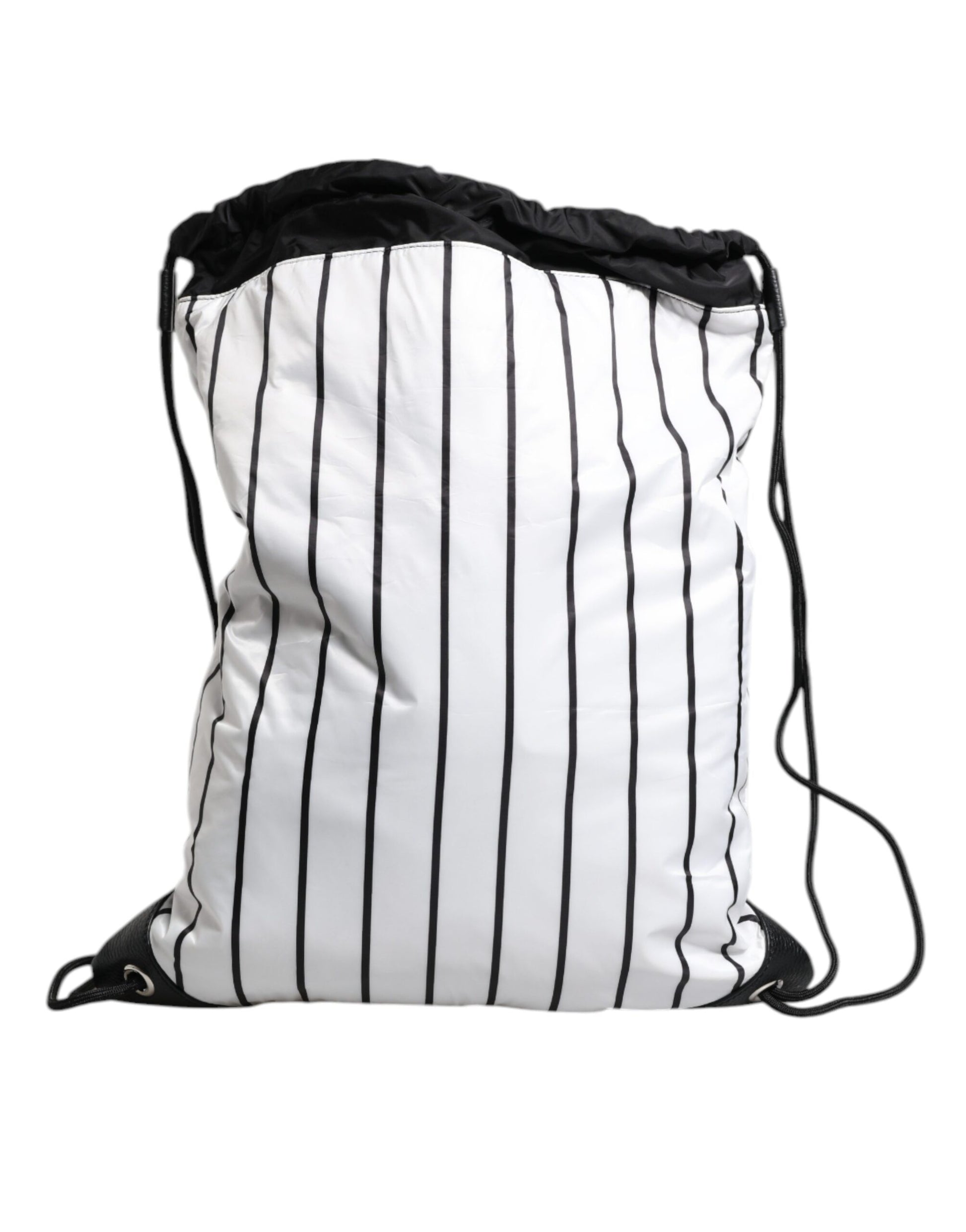 Black White Striped Polyester Drawstring Bag