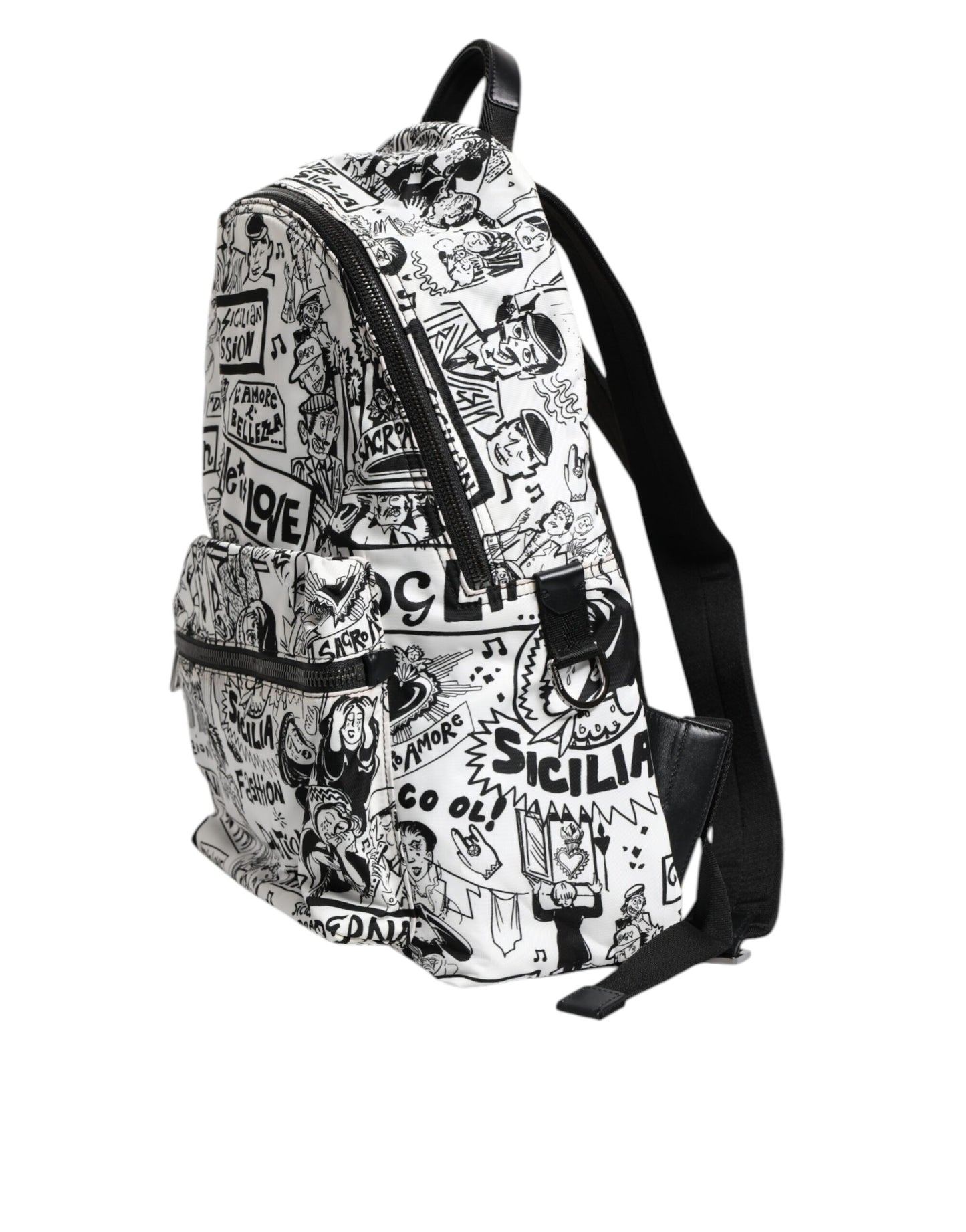 White Black Graffiti Travel School Men Backpack Bag