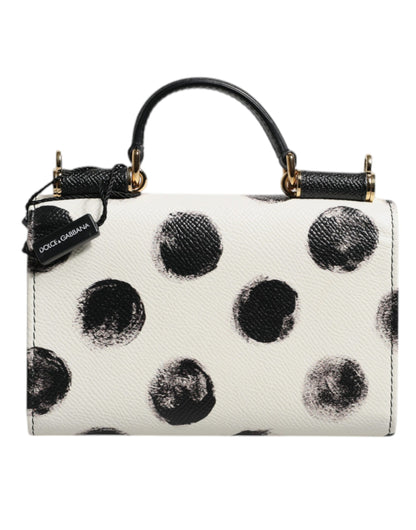 White Black Polkadot Leather Miss Sicily Von Purse Bag