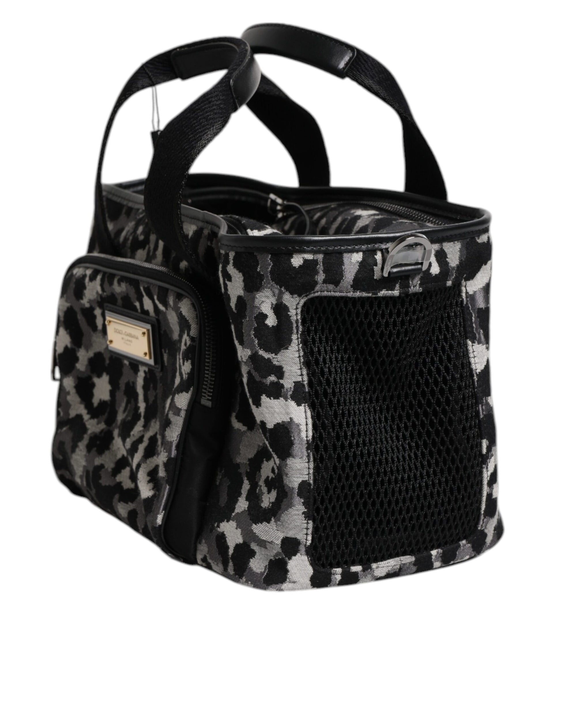 Multicolor Leopard Print Pet Carry Logo Plaque Bag