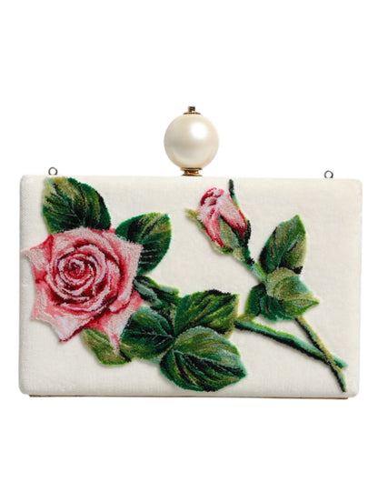 White Rose Floral Faux Pearl Microbag Crossbody Bag