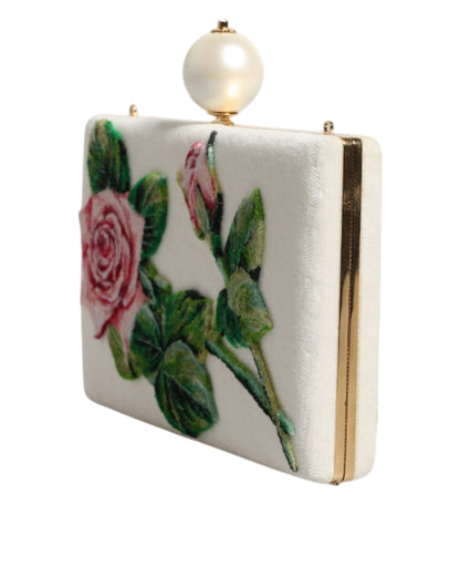 White Rose Floral Faux Pearl Microbag Crossbody Bag