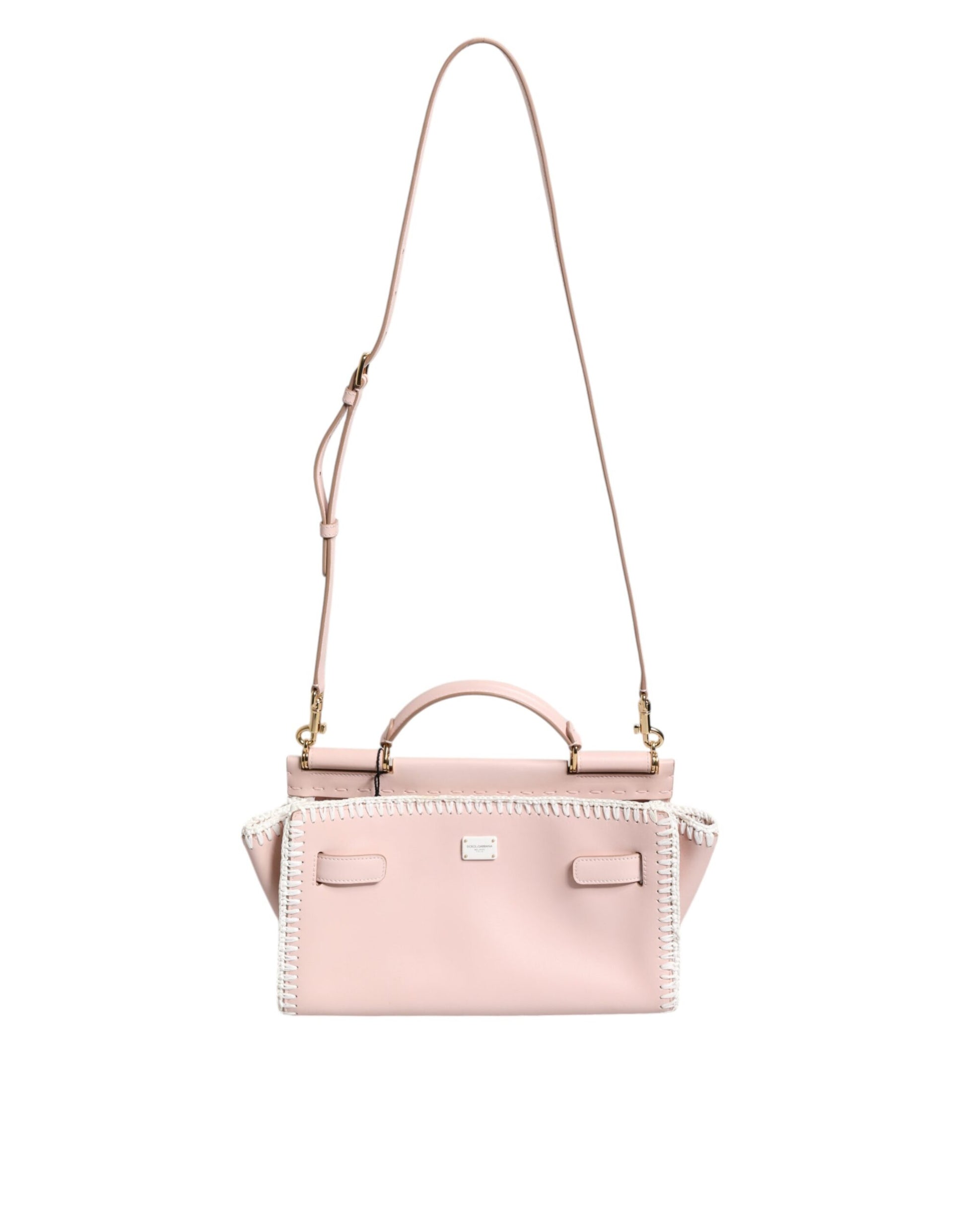 Light Pink Logo Plaque Soft Leather Strap Crossbody Bag