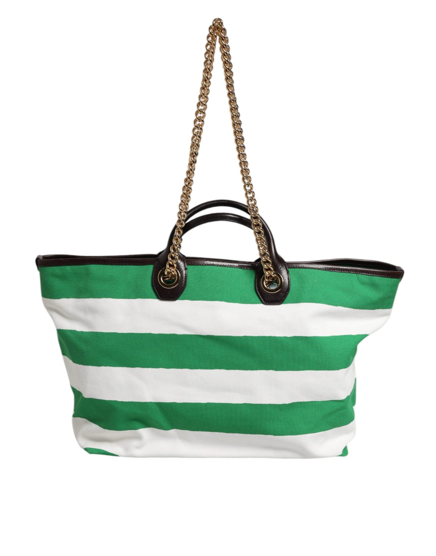 White Green Stripes Canvas Gold Chain Tote Bag