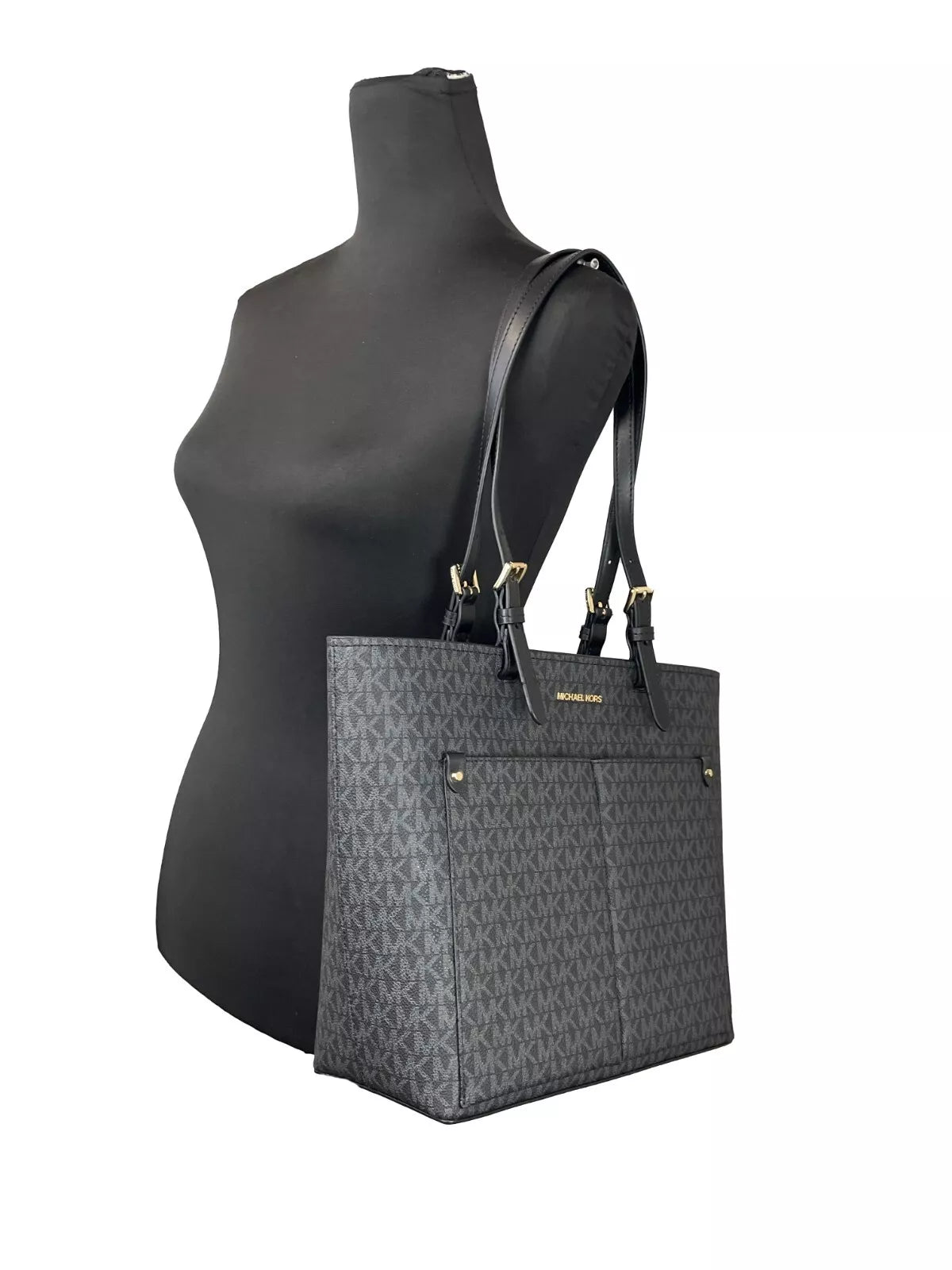 Jet Set Medium Black Double Pocket Tote Bag