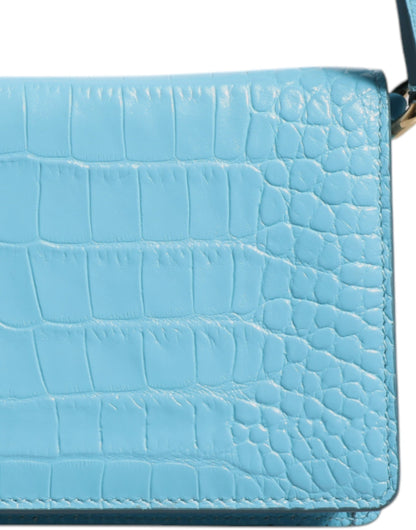 Blue Branded Maxi Plate Leather Crossbody Phone Bag