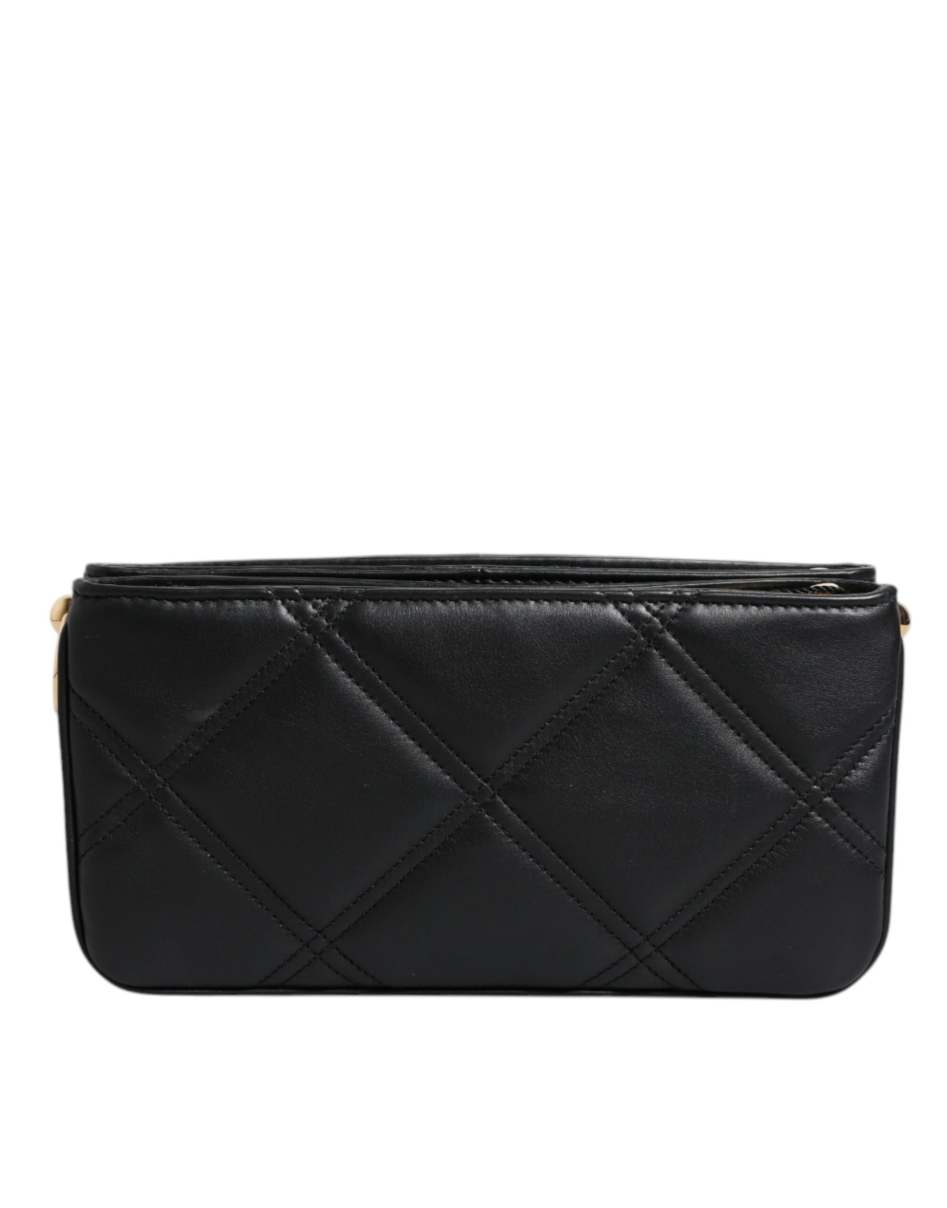 Black Leather Crystal Embellished Logo Shoulder Bag