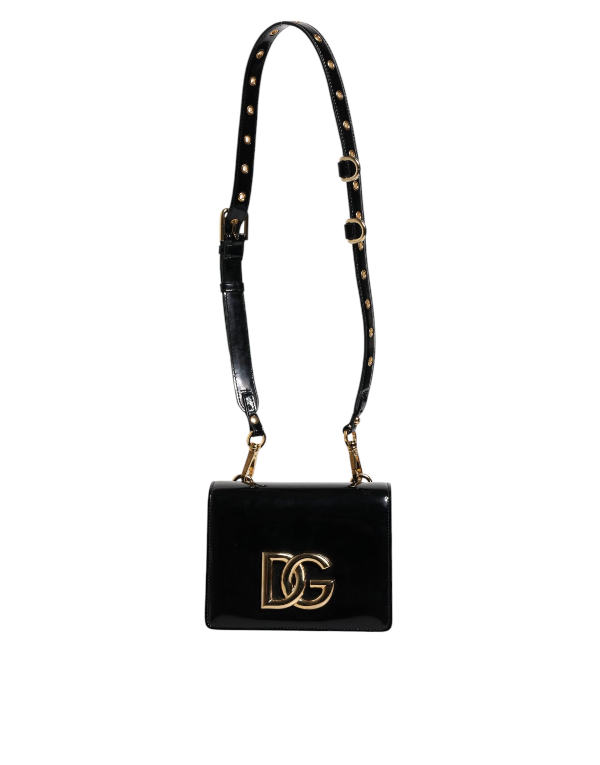 Black Polished Leather DG Logo Crossbody Bag