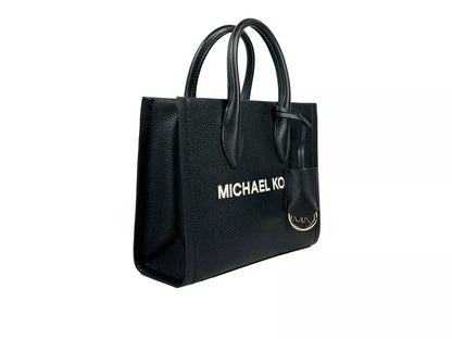 Mirella Leather Small Top Zip Tote Bag Black