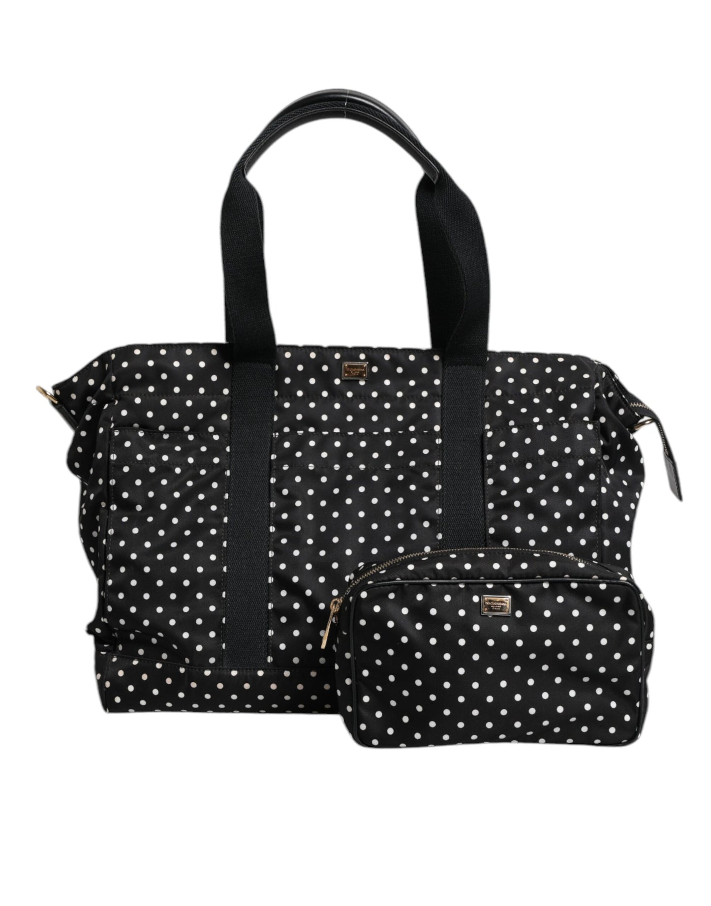 Black PolkaDot Nylon Shoulder Baby Tote Diaper Bag