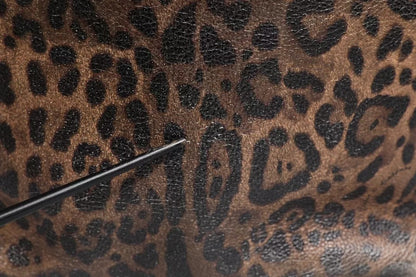 Brown Black Calfskin Leopard Print Shoulder Tote Bag