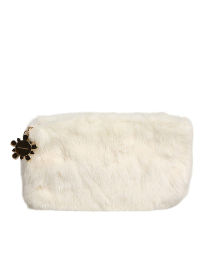 White Fur Handbag Clutch Purse Pouch Bag