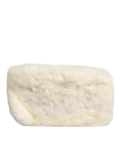 White Fur Handbag Clutch Purse Pouch Bag