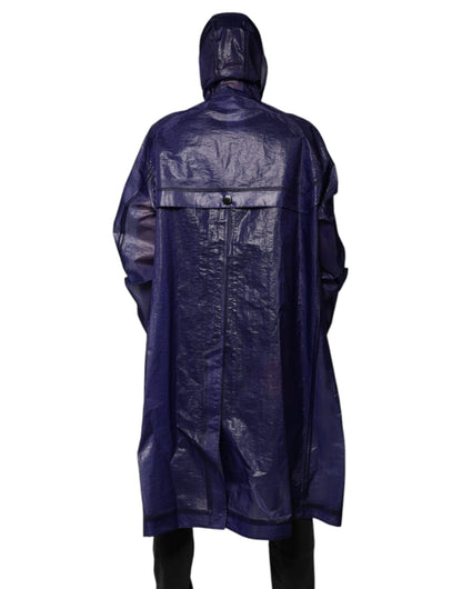 Dark Blue Cotton Hooded Men Raincoat Jacket