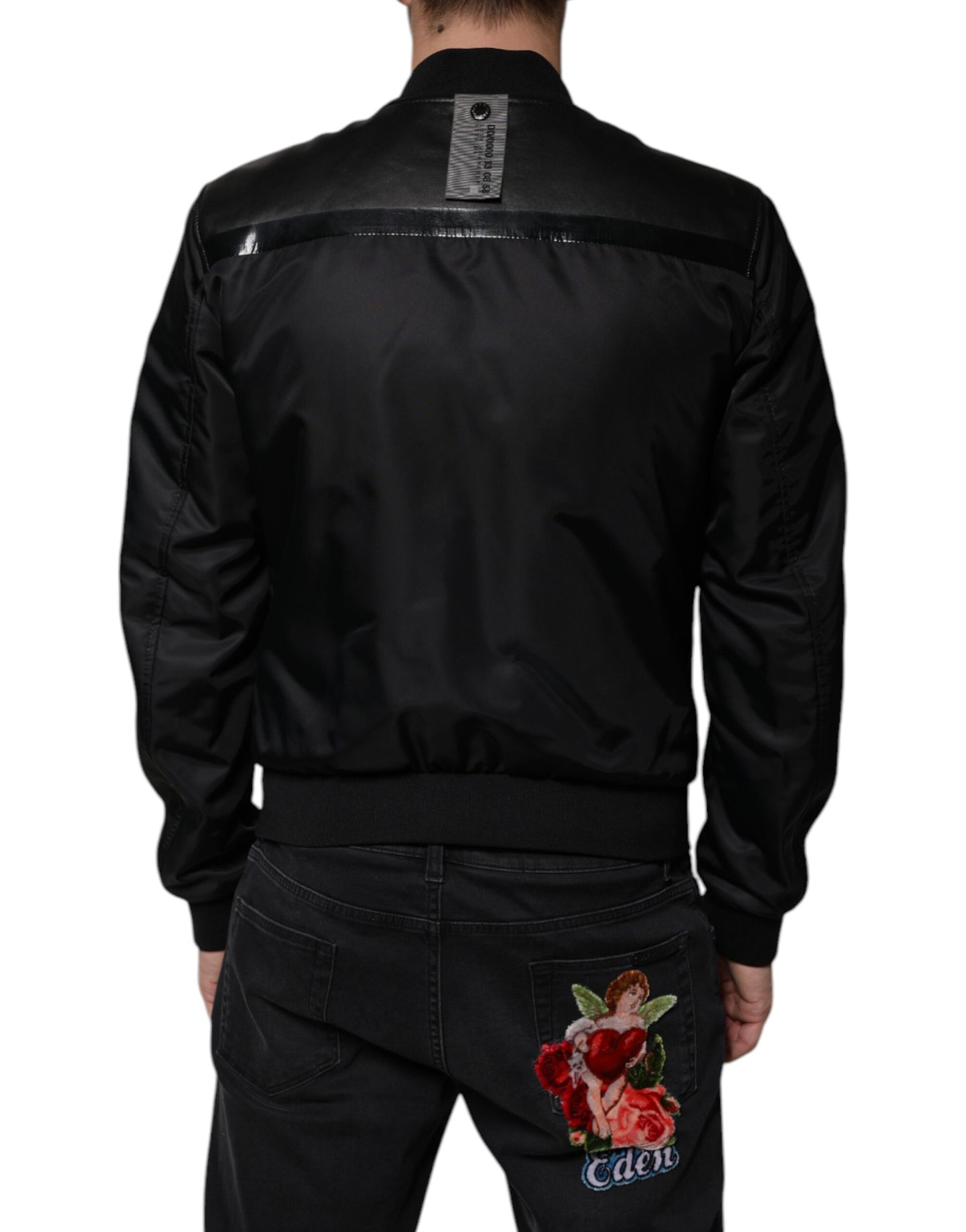 Black Lambskin Full Zip Biker Blouson Jacket