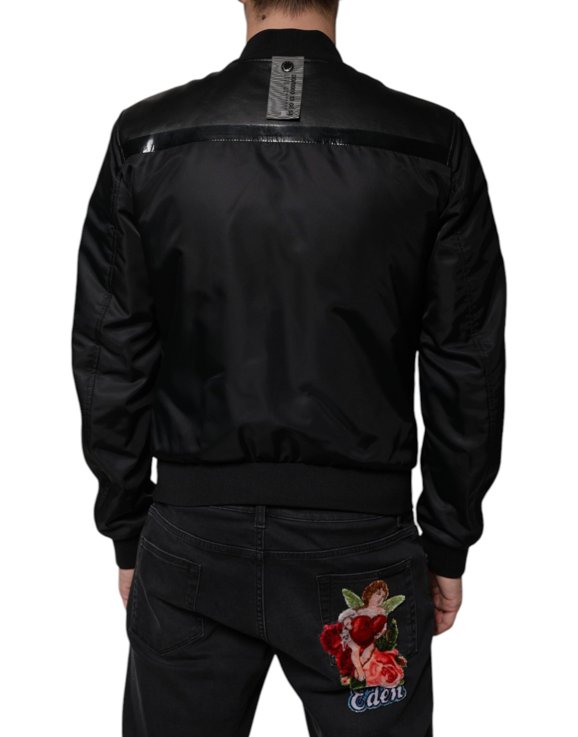 Black Lambskin Full Zip Biker Blouson Jacket