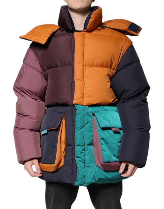 Multicolor Quilted Hooded Puffer Jacket