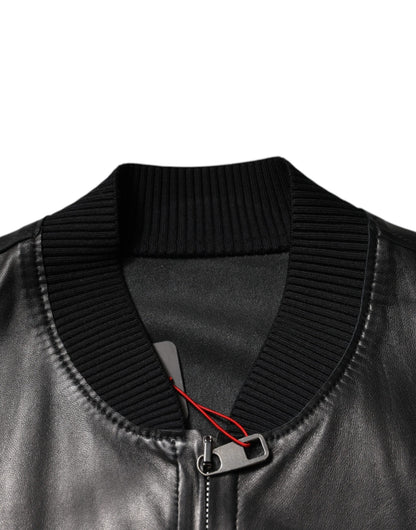 Black Lambskin Full Zip Biker Blouson Jacket