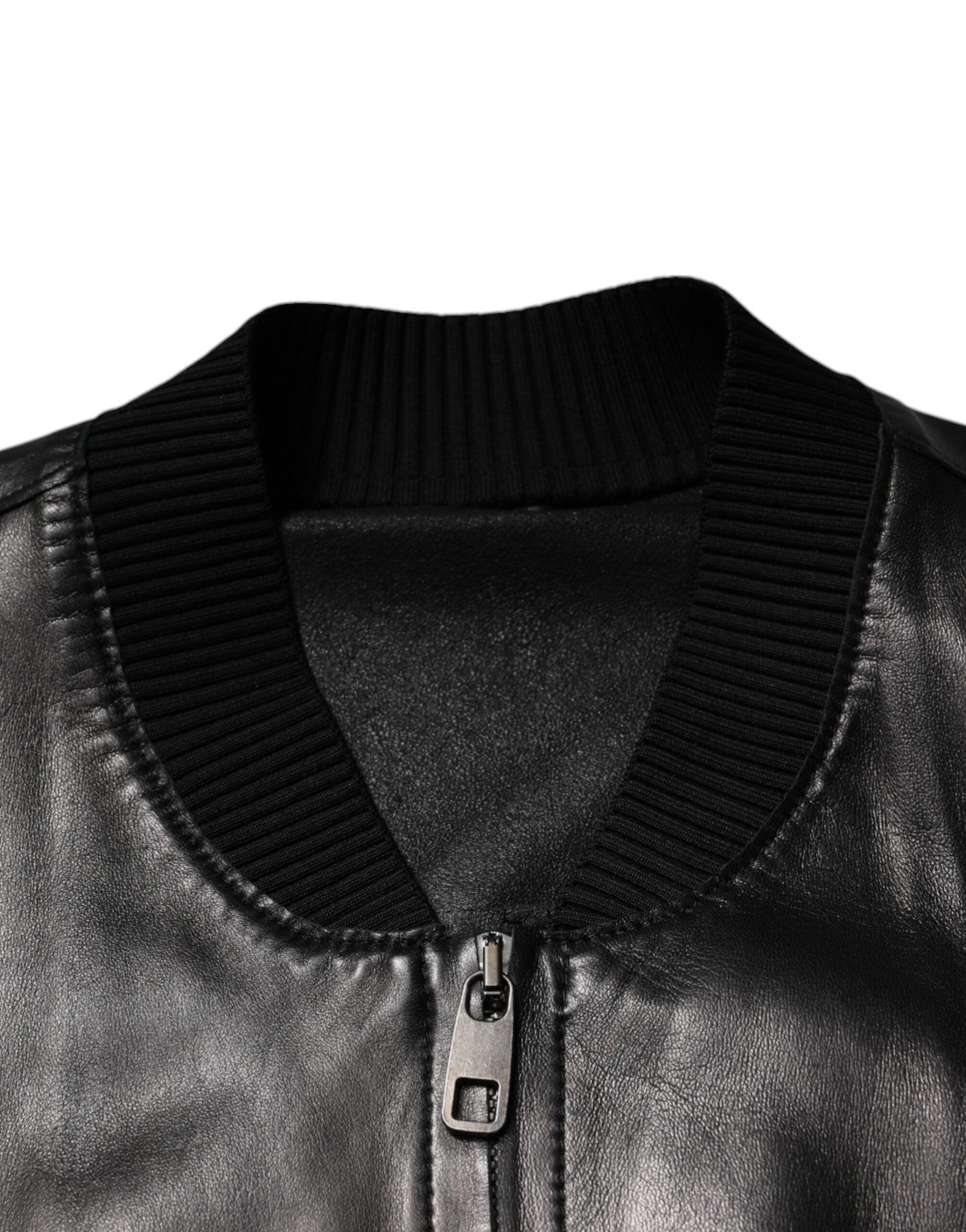 Black Leather Full Zip Biker Blouson Jacket