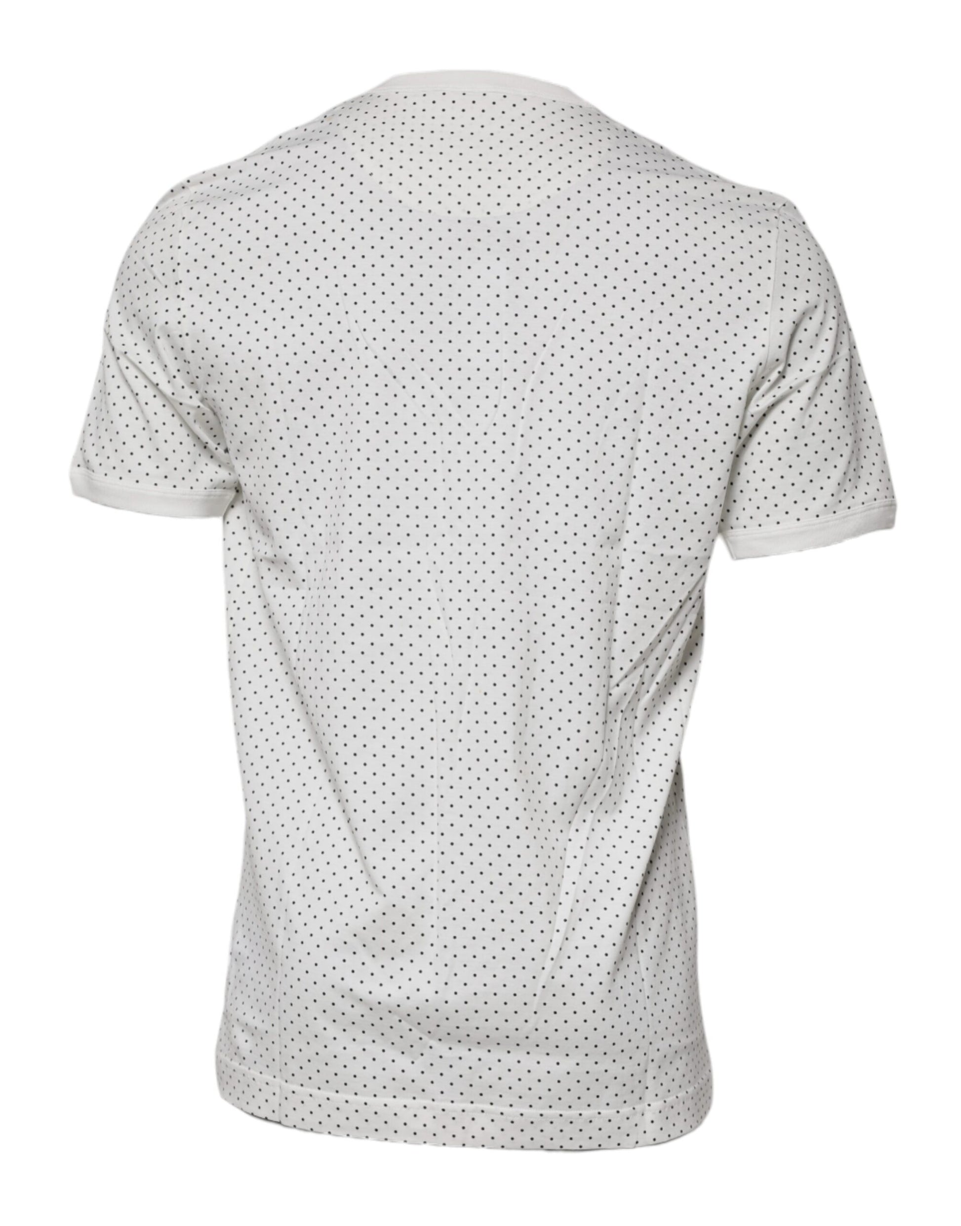 White Polka Dot Cotton Crew Neck Henley T-shirt