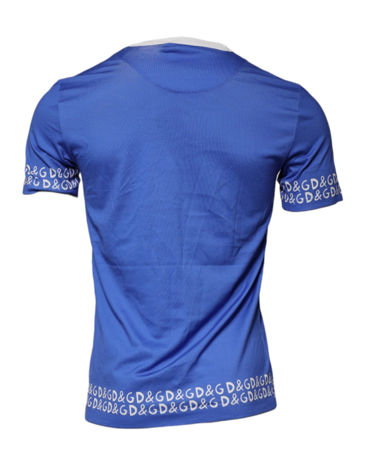 Blue Cotton Logo Print Crew Neck T-shirt