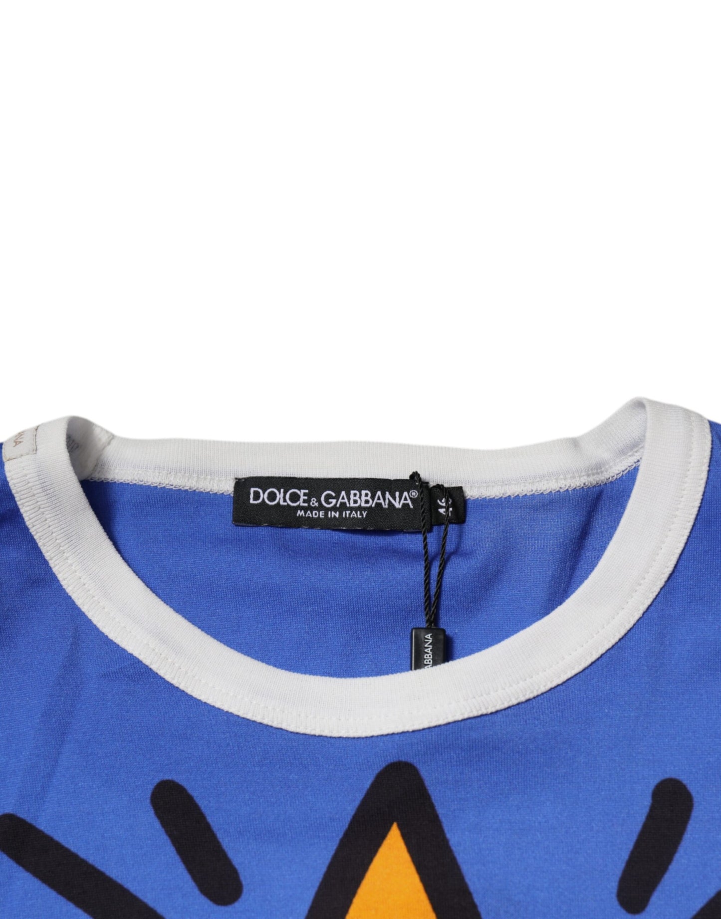 Blue Cotton Logo Print Crew Neck T-shirt