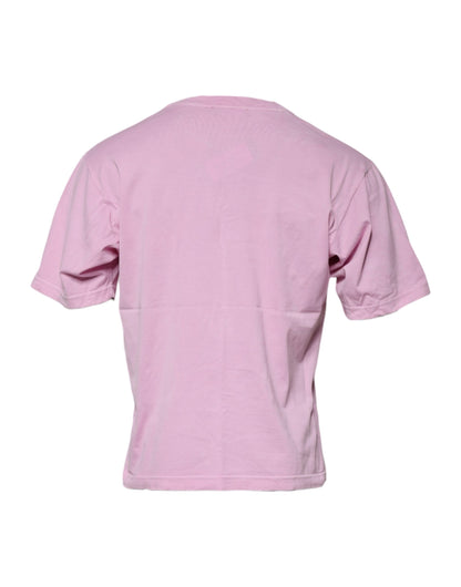 Pink Logo Print Cotton Crew Neck T-shirt