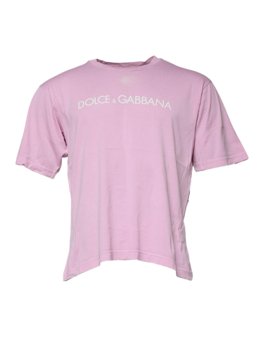 Pink Logo Print Cotton Crew Neck T-shirt