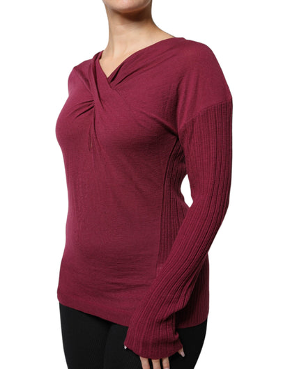 Maroon Jumper Keyhole Knit Pullover Sweater