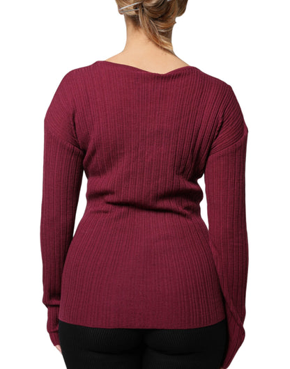 Maroon Jumper Keyhole Knit Pullover Sweater